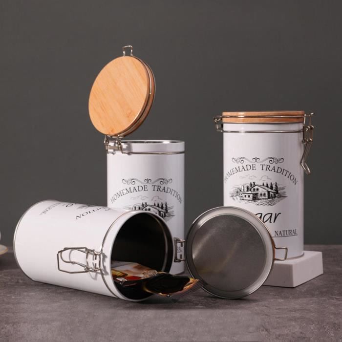 Boîte à Thé De Stockage De Grains De Café, Style Simple, Couvercle En Bambou, Fer, Art, Nourriture, Beaucoup, Ustensiles Pour Affichage De Cuisine, Bocaux Carrés