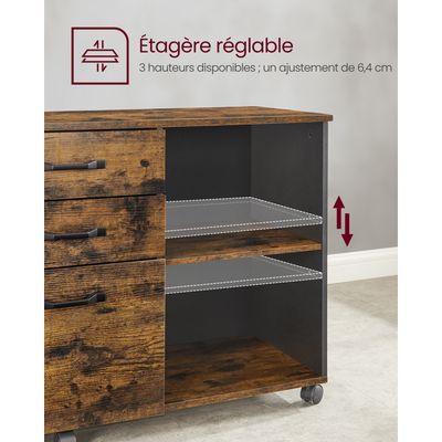 Caisson Pieds Réglables VASAGLE Caisson Bureau 2 Tiroirs A4 – Style Industriel Marron Rustique & Noir, Support Imprimante, Pieds Réglables Caisson Pieds Réglables VASAGLE Caisson Bureau 2 Tiroirs A4 – Style Industriel Marron Rustique & Noir, Support Imprimante, Pieds Réglables
