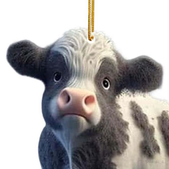 OUSITAID Mignonne Bande Dessinée Highland Vache Voiture Pendentif Acrylique Art Artisanat Ornement Belle Voiture Rétroviseur Décoration Maison Arbre De Noël Pendaison Décoration Cadeau