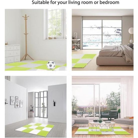 Ensemble De 12 Dalles De Moquette Emboîtables En Peluche, Tapis En Mousse Eva Tapis Insonorisant Convient Aux Chambres Et Aux Creches Gris 98576761
