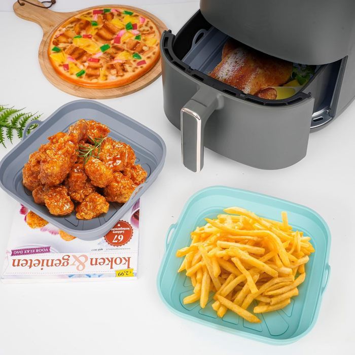 2 Moules Silicone Pour Air Fryer Double Zone - Rectangulaires, Pliables - Sans BPA, Certifiés LFGB