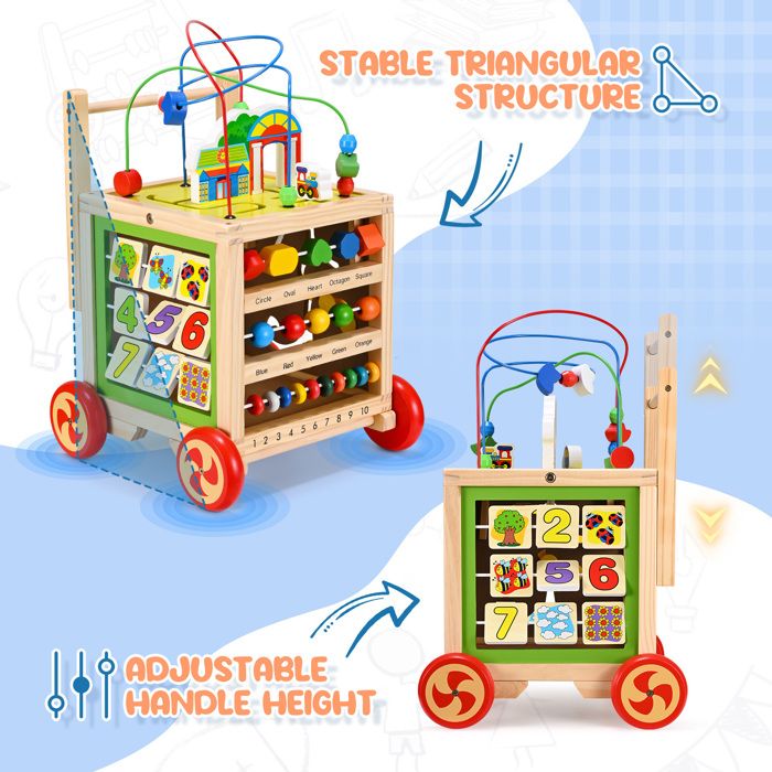 Chariot de Marche en Bois Bébé, Trotteur Bebe Evolutif en