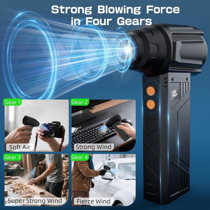 Souffleur Air Comprimé, Dépoussiérant Puissant Électrique Pour Pc, Plumeau À Air Électrique, 3
