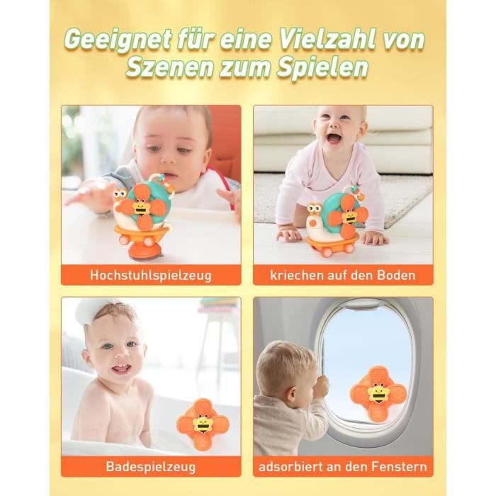 Jouet Escargot Baby Spinner Ventouse Chaise Haute Dès 6-12 Mois, Montessori  Sensoriels Jouet Eveil Bebe