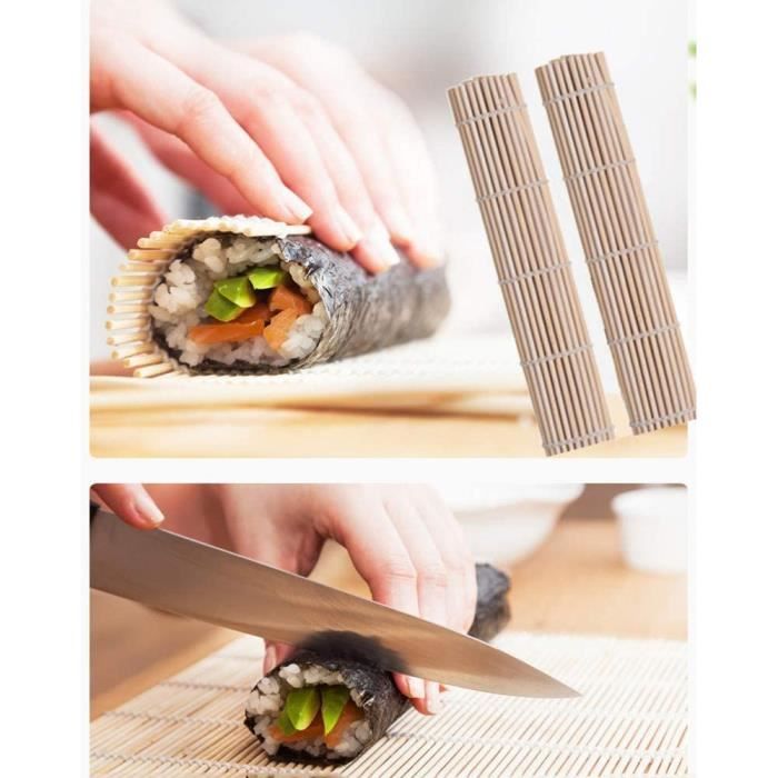 Appareil Sushi, Kit de Fabrication de Sushi 14 Pièces, Kit Sushi - 2 Natte  en Bois pour Sushi, 5 Paires de Baguettes avec Sach[994] - Cdiscount Maison