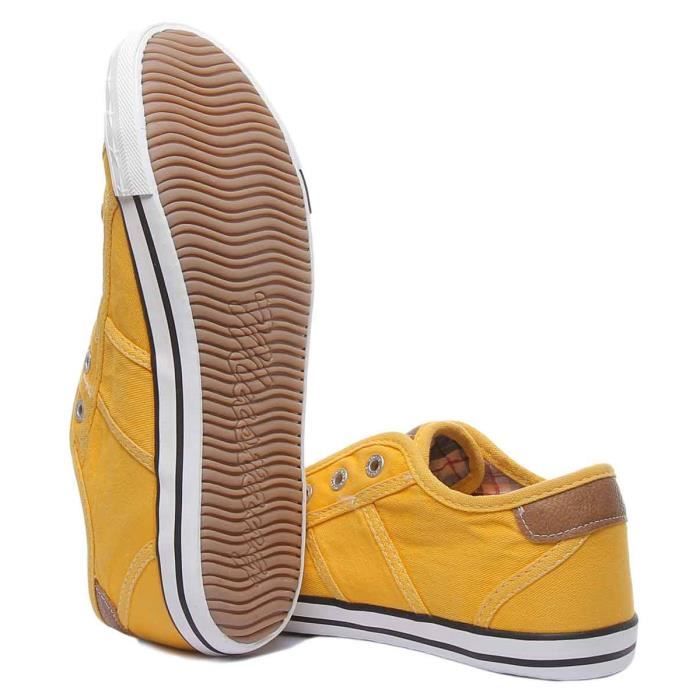 Baskets Femme Mustang Toile lavee Jaune Zip Confortable et Polyvalente Jaune Cdiscount Chaussures