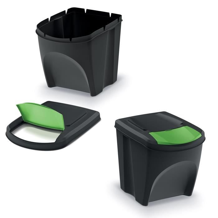 Lot de 3 poubelles KEDEN SORTIBOX 100% plastique recyclé, noir, 75L | Leroy Merlin Lot de 3 poubelles KEDEN SORTIBOX 100% plastique recyclé, noir, 75L | Leroy Merlin