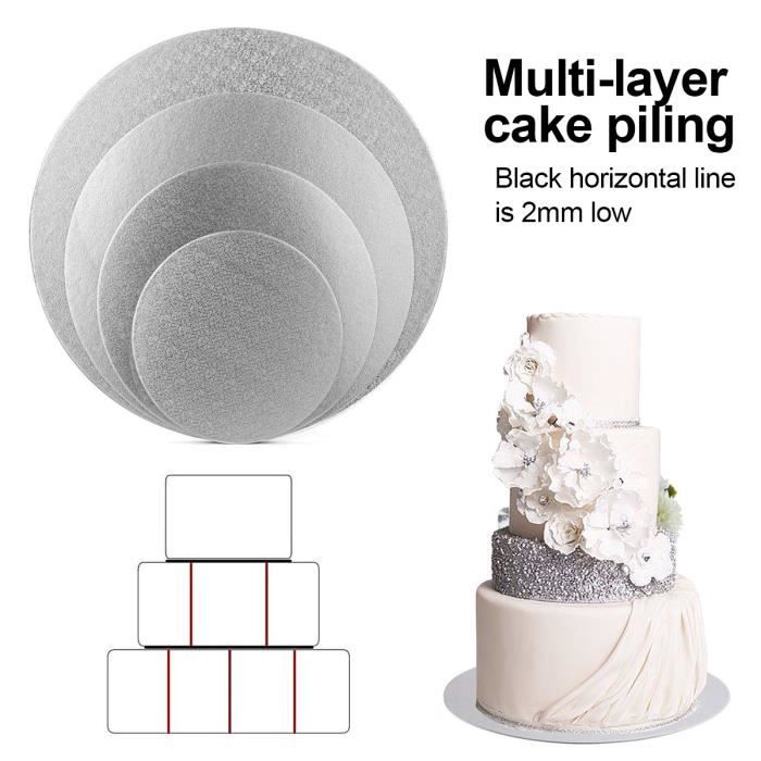 Lot de 4 Dessous de gâteau, Ø15/20/25/30cm supports à gâteau rond pour la  décoration gâteau (Argent)