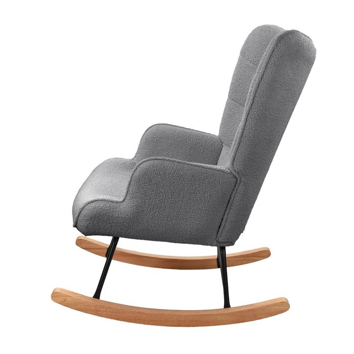 Fauteuil à Bascule Scandinave Avec Accoudoirs - Tissu Peluche Gris Clair, Chaise Allaitement Et Lecture
