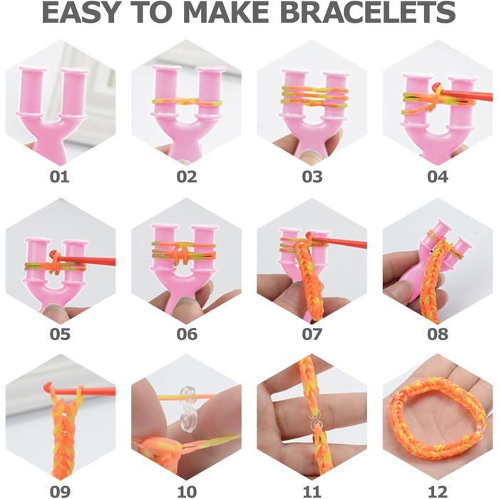 Lot De 3 Sachets Loom Bands - 600 élastiques + Pendentif + Crochet + Clips Pour Faire Des Bracelets