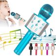 Microphone Sans Fil Karaoké, Micro Enfant Microphone Bluetooth Portable pour Fête Chanter Idée Cadeau de Noël Anniversaire BLEU-0
