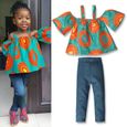 1-6 Ans 2 PCS Ensemble de Vêtements Bébé Enfant Fille : Haut Imprimé Africain à Épaules Dénudées + Pantalon-0