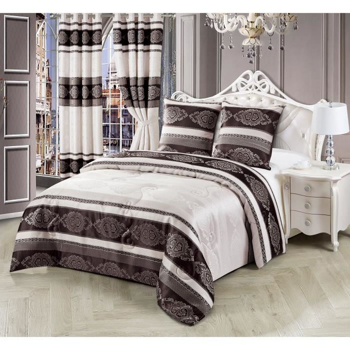 Couvre-lit réversible matelassé couvre-lit 3 pièces 180x220 double face 2 taies doreiller couverture de lit Tavira Bleu Blanc