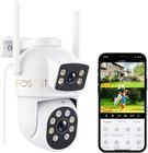 FOSMET Caméra Surveillance WiFi, 2K Double Objectif, Vision Nocturne Couleur, Audio Bidirectionnel, Suivi Intelligent, Étanche IP66
