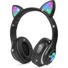 IHABOR Casque Bluetooth sans fil pour enfants - Oreilles de chat - Limitation du volume - Éclairage LED - Casque supra-auriculaire-Noir