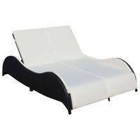 Transat chaise longue bain de soleil lit de jardin terrasse meuble d exterieur double avec coussin vague resine tressee