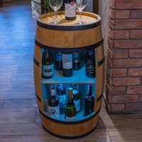Creative Cooper Tonneau en bois casier à vin Meuble Rangement Bouteille Alcool Bar de jardin 80cm Chêne Éclairage LED sept couleurs