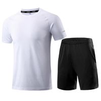Ensemble de Sport Homme - Marque - T-Shirt et Short pour Fitness Running - Séchage Rapide - Blanc