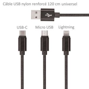 CÂBLE TÉLÉPHONE Pour Wiko Fever : Câble USB Universel Renforcé Nyl