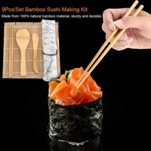 G/én/érique 13Pcs Set Kit de Fabrication de Sushi en Bambou Bureau F/ête de Famille Gadget de Sushi Fait Maison pour Les Amateurs de Nourriture avec des Baguettes de Cuill/ère /à Rideau de Sushi
