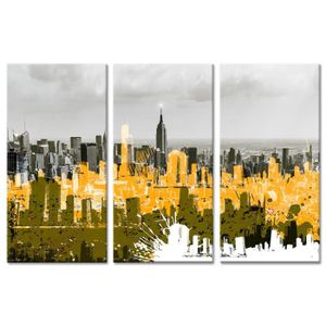 Tableau Déco New York En 5 Parties - Taxi Jaune, Toile 160 X 80 Cm