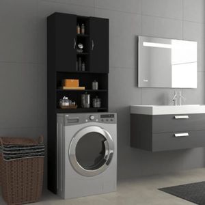MEUBLE BAS COMMODE SDB Meuble de machine à laver - Bonne qualité - Noir 64x25,5x190 cm