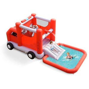 AIRE DE JEUX GONFLABLE Aire de jeux gonflable pour enfants - Style camion de pompiers avec toboggan, pistolets à eaux et panier de basket - Sans gonfleur