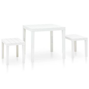 Ensemble table et chaise de jardin Table de jardin avec 2 bancs Plastique Blanc