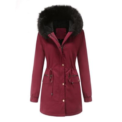Parka Femme Capuche Manteau Mi Longue en Coton Polaire Grande