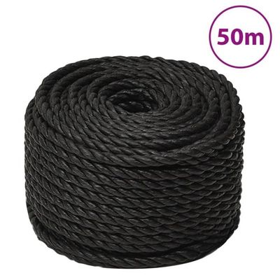 Corde De Bateau VidaXL – Polypropylène 8 Mm X 100 M, Noire, Résistante, Pour Amarrage, Camping, Voile