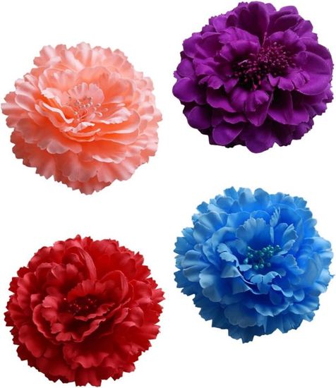 2 Barrettes à Cheveux Fleur Pivoine Rouge - Accessoire Flamenco, Mariage, Fête Pour Femme