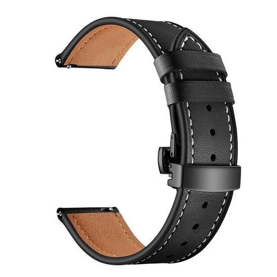 Bracelet en cuir pour montre Samsung Galaxy, Active 2, S3-S2 Galaxy Watch, 46MM 42MM, , pour homme -Black-Black Clasp-Gear Sport