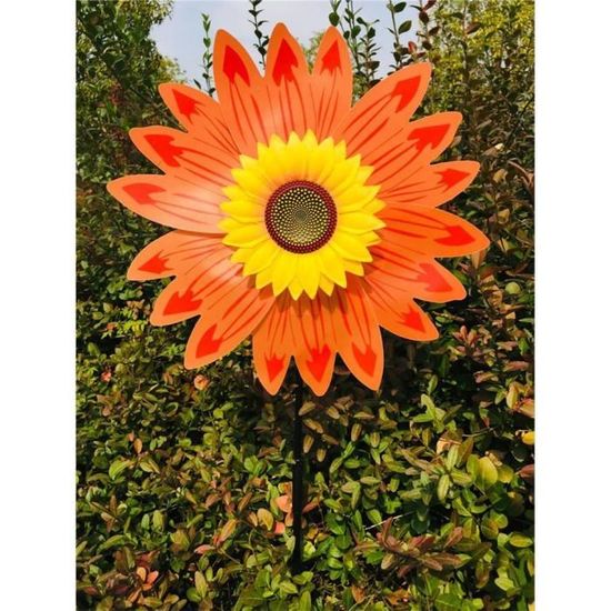 Lot De 2 Moulins à Vent Tournesol - 75 Cm De Haut - Rotation 360° - Décoration Jardin, Cour, Terrasse - PVC Et Métal