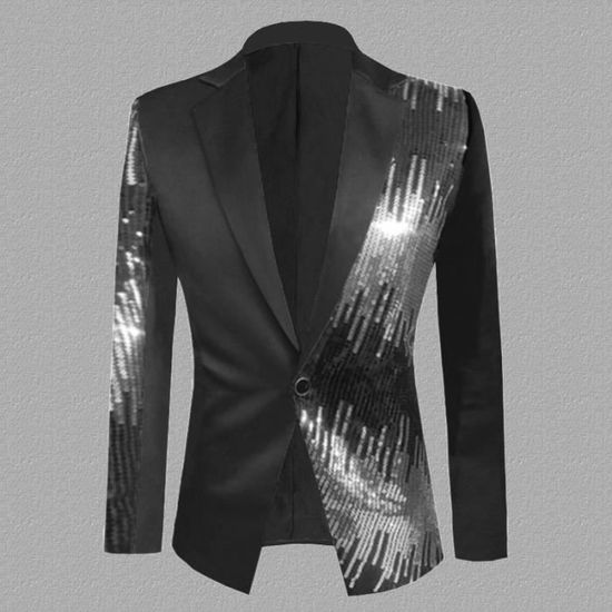 Blazer Homme à Paillettes - Veste Slim Fit Noir Pour Soirée - Style Festif Et Chic - Mariage, Fête, Spectacle - 10