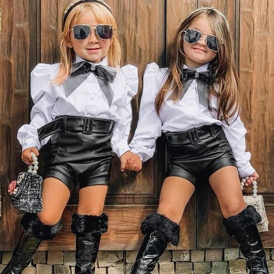 Toddler Kids Baby Girls Fashion Tops a manches longues Shorts en cuir Ensemble de tenues Noir Noir Cdiscount Pret a Porter