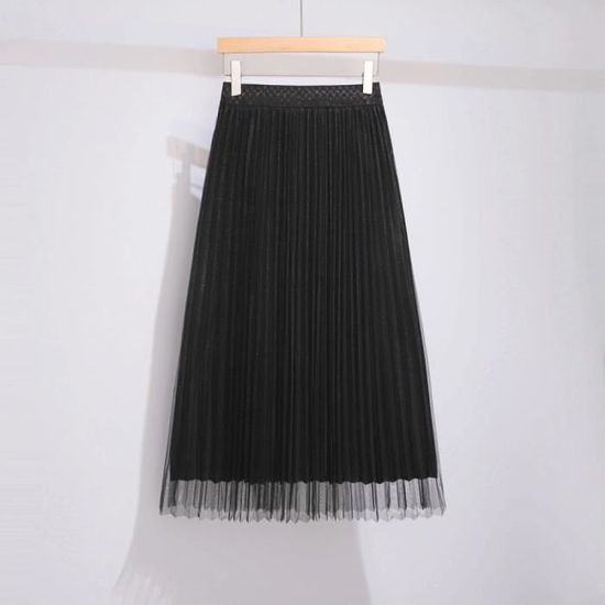 FEOYA Jupe Plissée Mi Longue Femme Taille Élastique Hiver Trapèze
