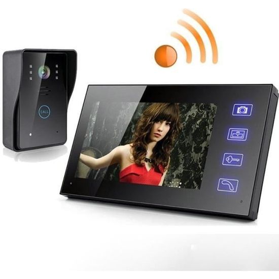 7" TFT LCD 2.4G 0.3Mega sans fil Portier Interphone Visiophone Caméra Moniteur sonnette avec fonction de photographie pour Maison