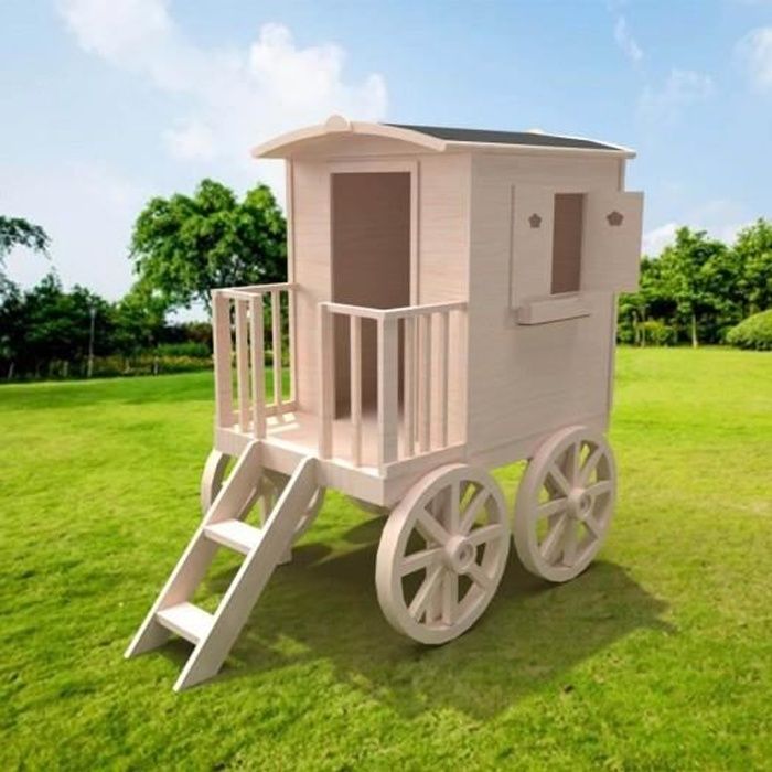 MAISON ROULOTTE ENFANT BOIS NATUREL - CABANE ENFANT