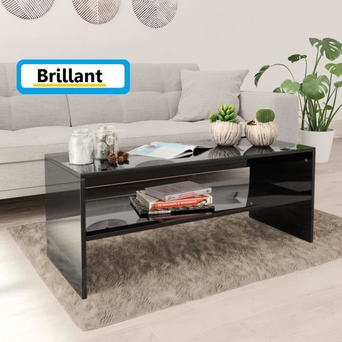 Table Basse De Salon Laquée 100x40cm Noir Brillant (aggloméré) Design Rectangle
