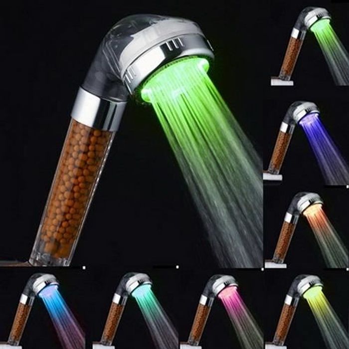 Romantique Ions négatifs Anion LED Light Pomme de douche automatique 7 couleurs changent