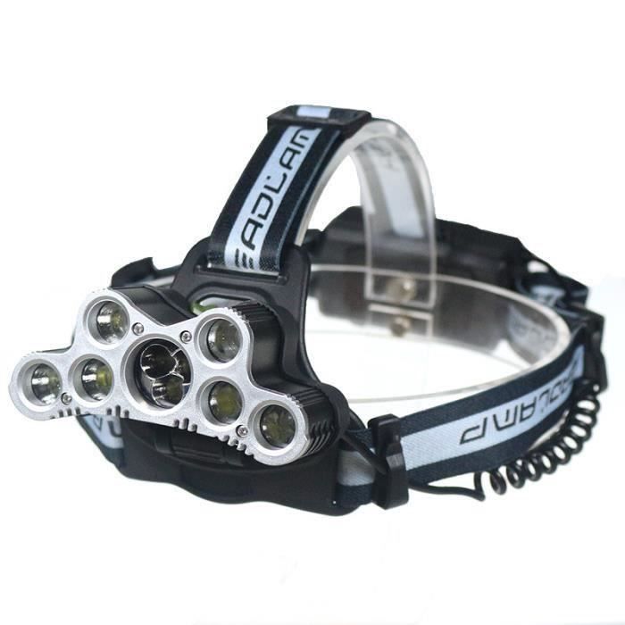 Juce® Lampe Frontale Rechargeable 5000 Lumen Eclairage Puissante 7 LED Ultra Brillante Rechargeable 6 Modes d’Eclairage