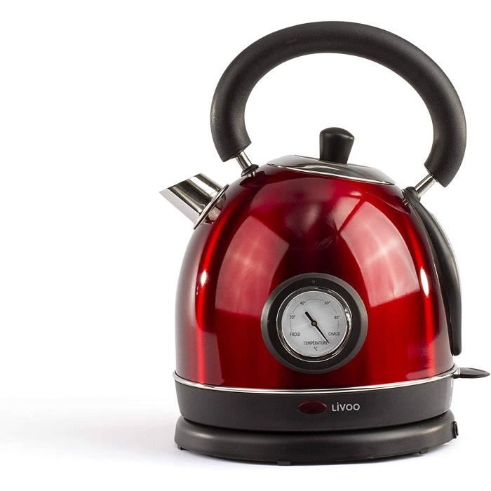 Bouilloire Rétro Vintage Rouge avec themomètre intégré - Capacité 1.8L, Arrêt Automatique, Filtre Anti-calcaire - 1800W