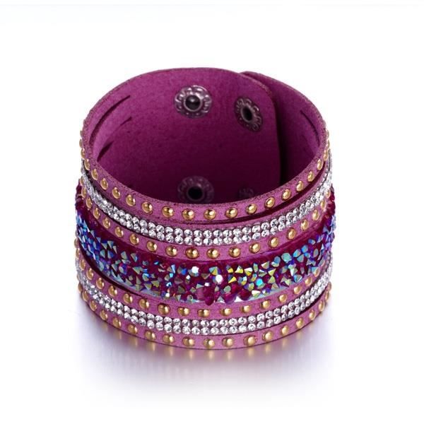Bracelet Cristaux Blancs de Swarovski Elements et Cuir Rose