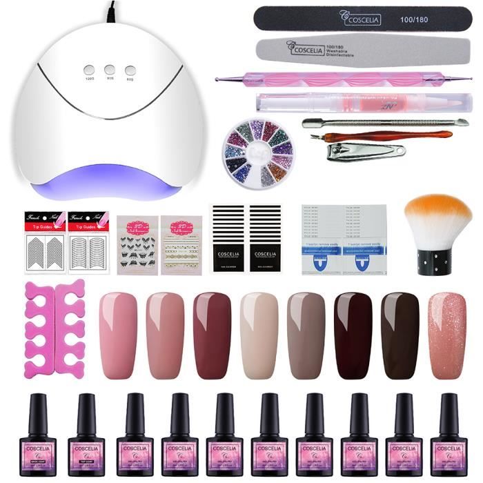 Coscelia 36W LED/UV Lampe USB Sèche Kit Vernis à Ongle Soak Off UV Nail Gel Brosse Strass Colle Huile Accessoires Nail Art Outils