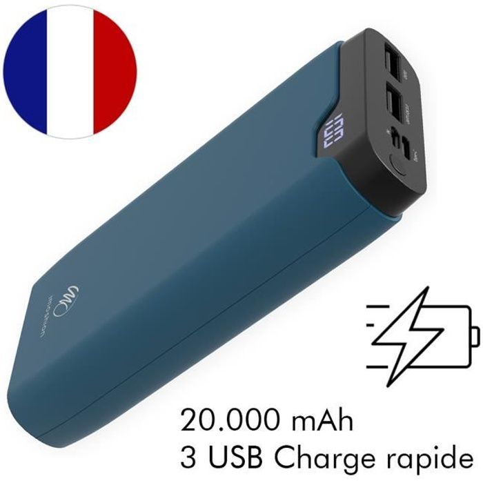 IMOSHION® Batterie Externe 20000mAh Recharge Rapide USB-C micro-USB USB-A Power Bank Bleu