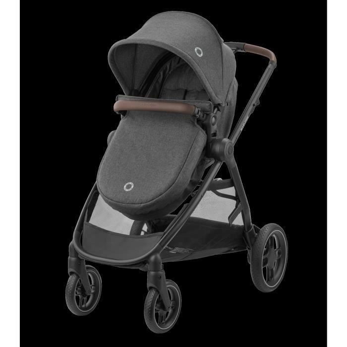 SHOT CASE - MAXI-COSI Poussette combinée 3 en 1 Zelia S iSize 4 roues avec Cosi Cabriofix iSize et accessoires Dark Grey