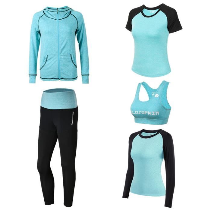 Ensemble de Vetements de Sport Femme 5 Piece Vest+T-shirt Court+T-shirt+Brassiere+Pantalon