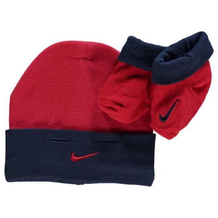 Ensemble vêtements Nike Bébé Bonnet et Chaussons Marine et Rouge