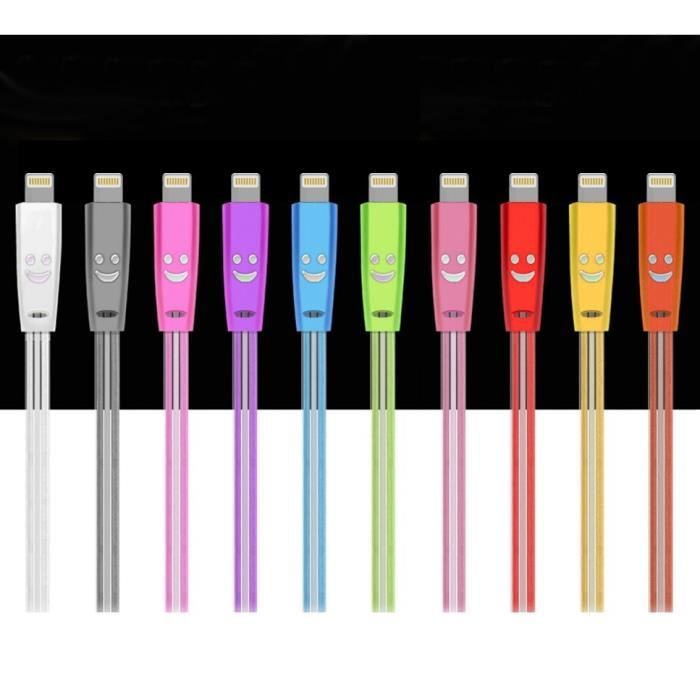 Cable Smiley Lightning pour IPOD Touch 5 LED Lumière APPLE Chargeur USB Connecteur (BLANC)
