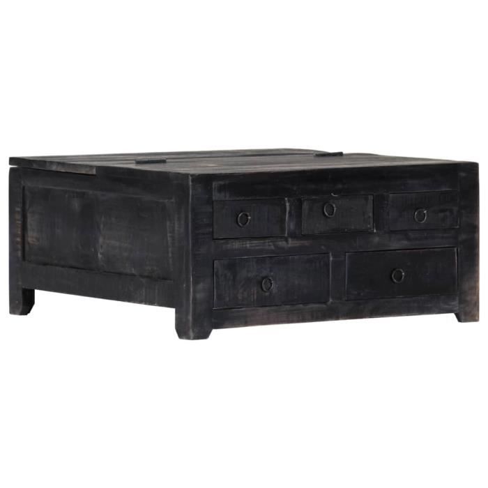Table basse design scandinave salon contemporain Noir 65 x 65 x 30 cm Bois de manguier massif